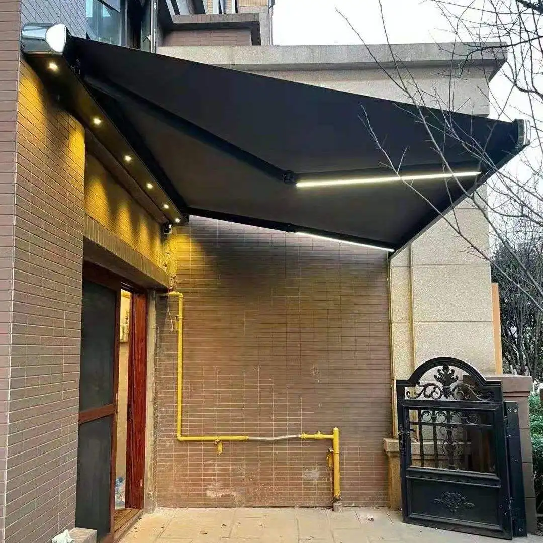 Suitable for Use in Stores and Cafes Outdoor Sunshade Aluminum Folding Arm with LED Lights Electric Awning High Quality Canopy
