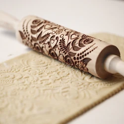 Arjmide 35X4.5CM Deep Engraved Wooden Leaf Sunflower Embossed Cookies Rolling Pin for Baking 3D Plum Rolling Pins ZM011