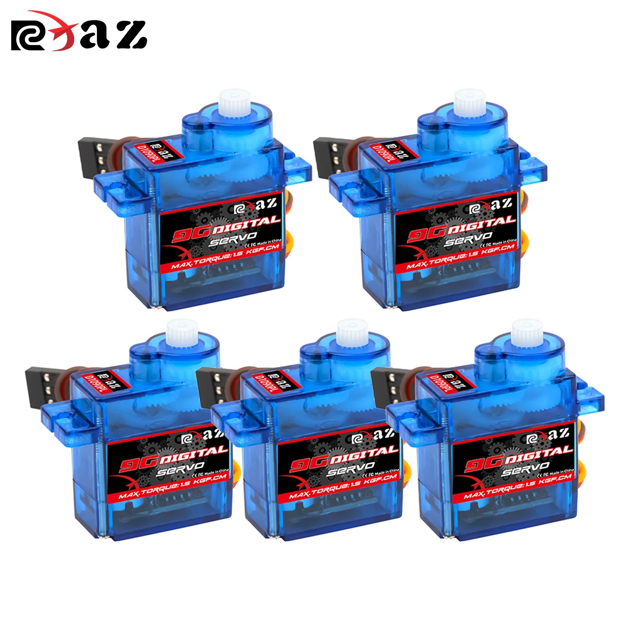 

RCXAZ 5pcs/10pcs 9g Plastic Gear 1.6KG Digital Servo for RC Fixed-Wing Airplane Robot Car Boat Duct Plane Small Servo Motor