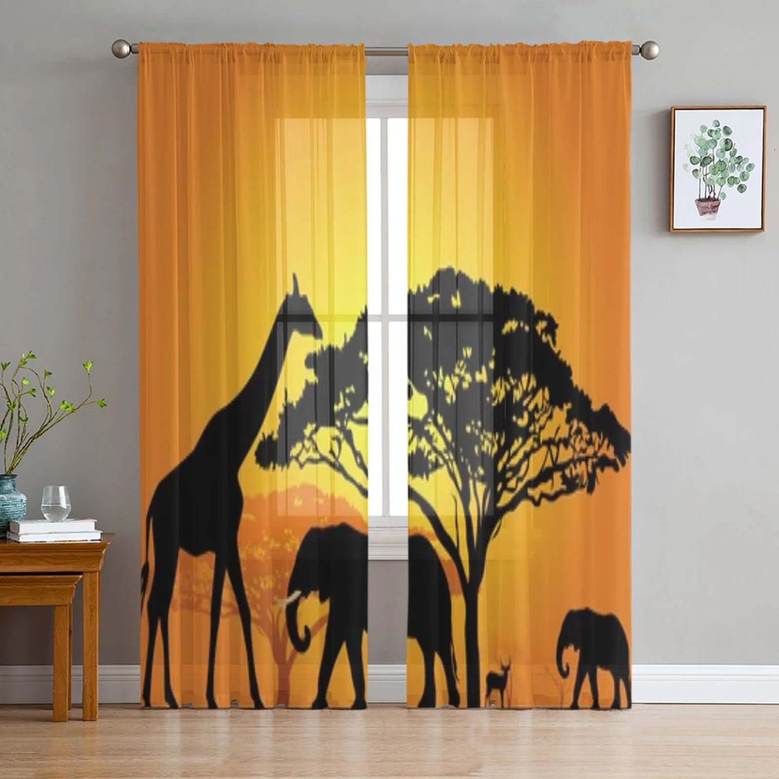 African Animals In The Savannah Sheer Curtains For Living Room Bedroom Kitchen Tulle Curtain Home Decorative Sheer Panels