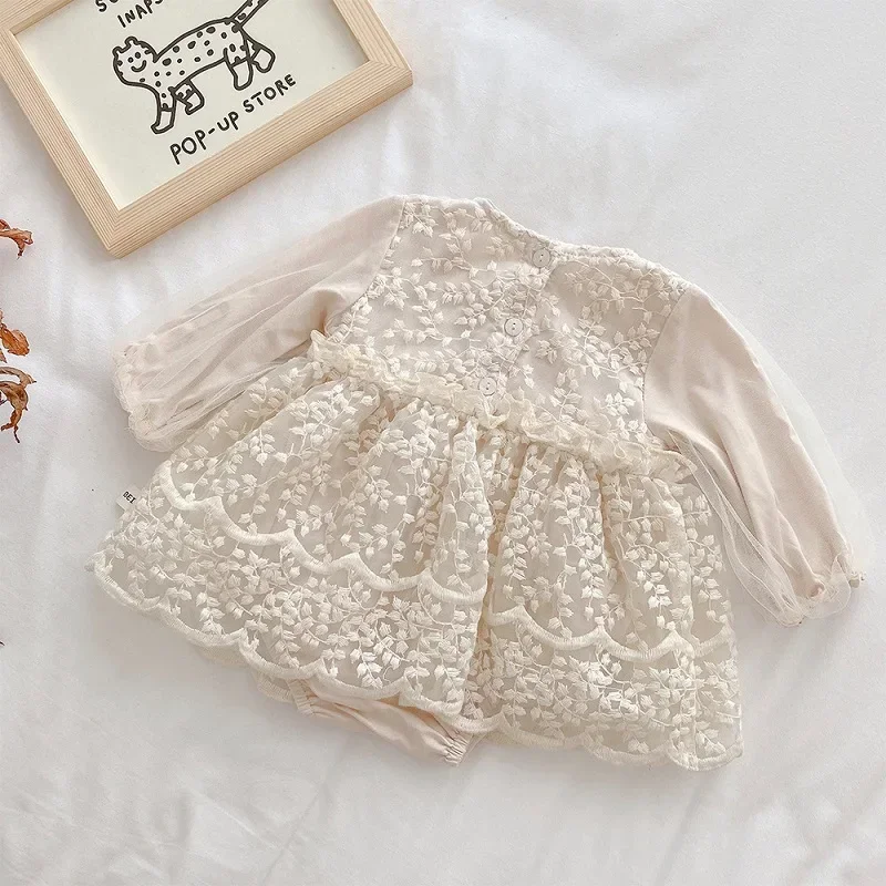 

0-2Years Princess Newborn Baby Girl Dress Romper Long Sleeve Lace Embroidery Skirted Jumpsuit One-Pieces Birthday Party Clothes