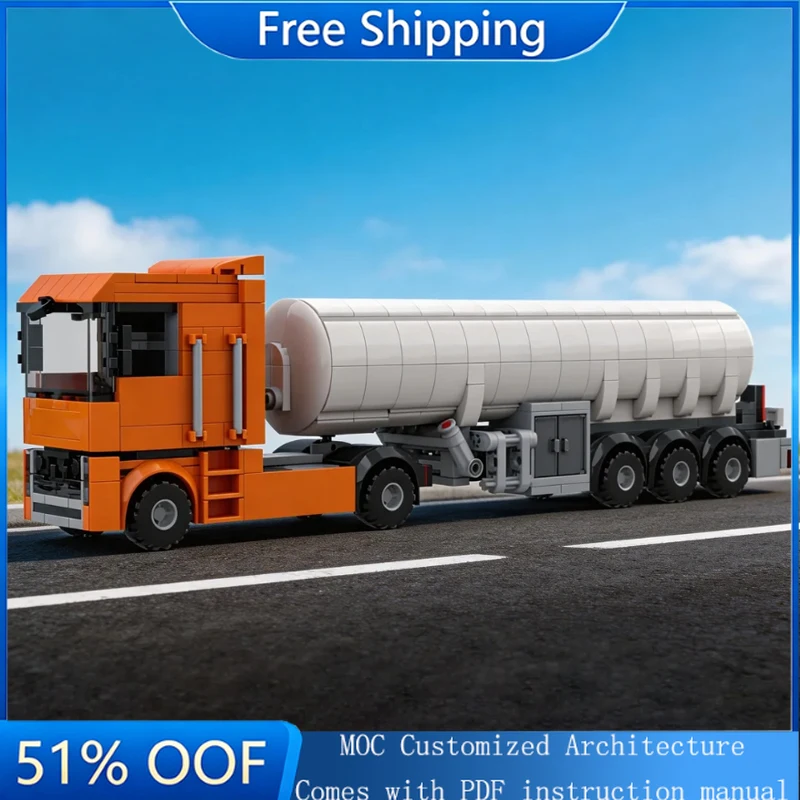 

455 Parts MOC City Engineering Fuel Tank Trailer Model Technology Building Blocks DIY Creative Children Toys Educational Gifts
