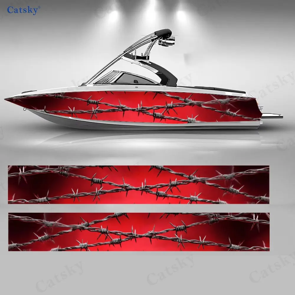 

2Pcs Red Barbed Wire Boat Stickers, PVC Waterproof Durable Vinyl Wrap Decals for Fishing Boats, Durable and Stylish Design