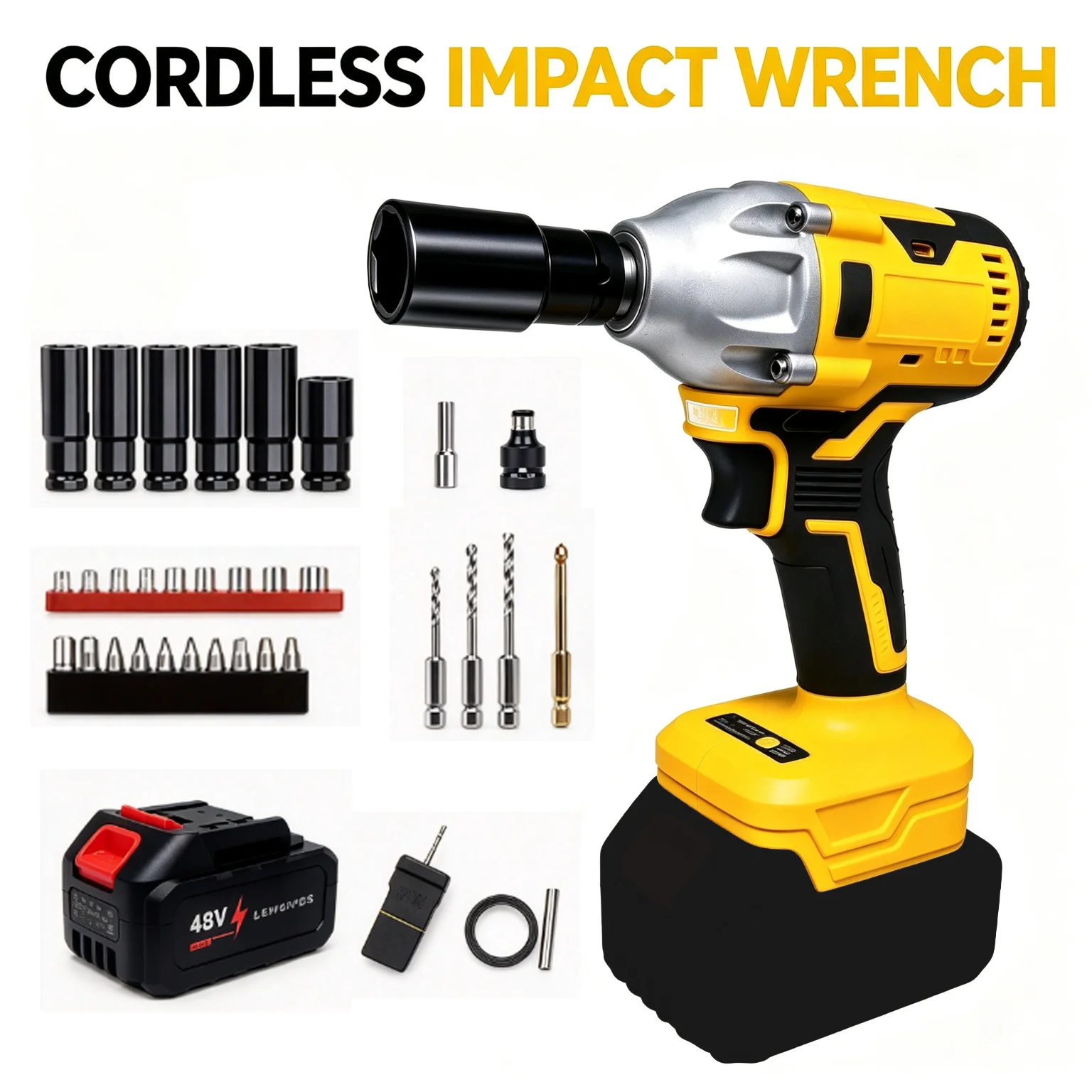 420N.m Brushless Cordless Impact Wrench, 3/8 Inch High Torque 21V Impact Gun with 1×4.0Ah Battery, Fast Charger & 6 Sockets, for Car Tires, Truck & Mower