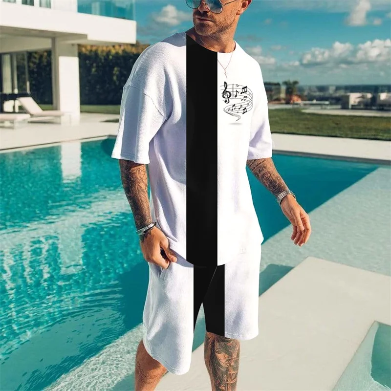 

Striped T-shirt 2 Piece men's Hawaii Beach T-shirts Suit Summer quick-drying Breathable Clothing men's Vacation Casual Tops Suit