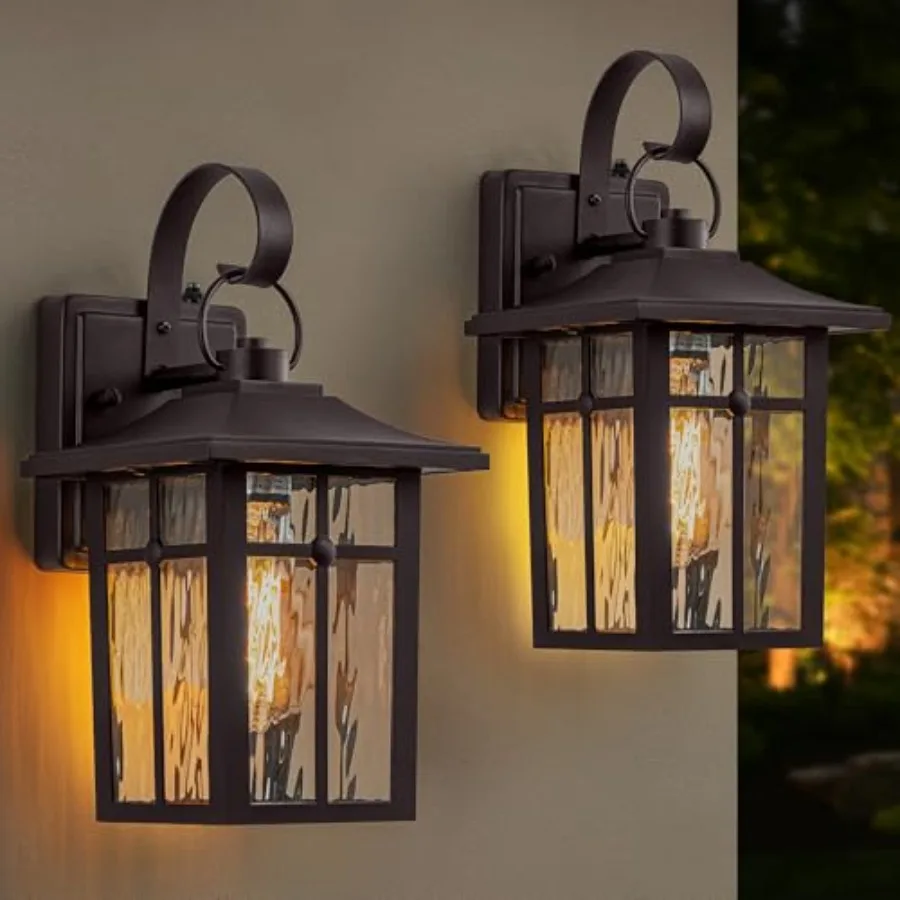 

2 Pack Dusk to Dawn Outdoor Lighting, Oil Rubbed Exterior Light Fixtures with Ripple Glass, Waterproof Aluminum Porch Lights, O
