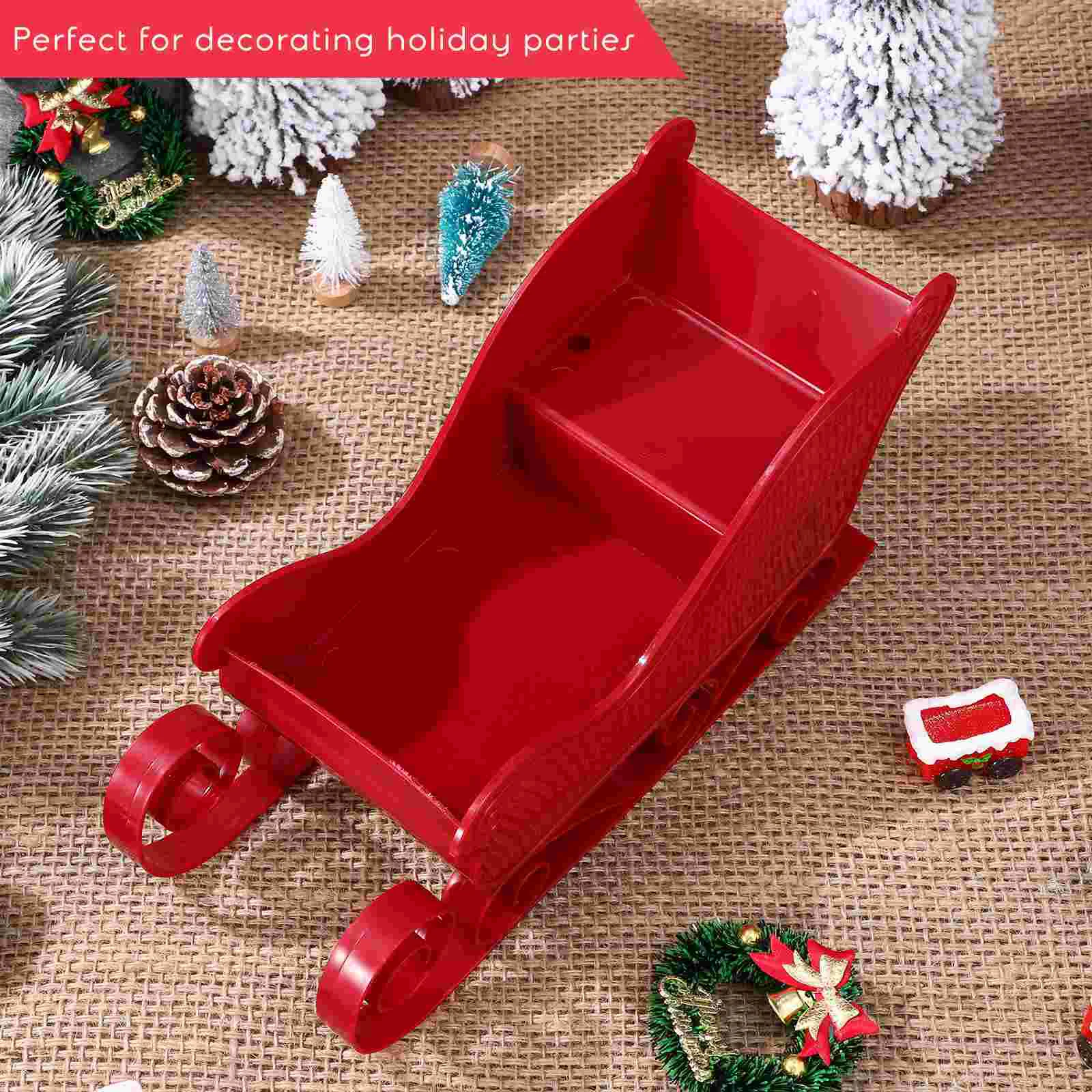 2 Pcs Sleighs for Table Decor Christmas Outdoor Decorations Desktop Gift Red Plastic Xmas Party Trees