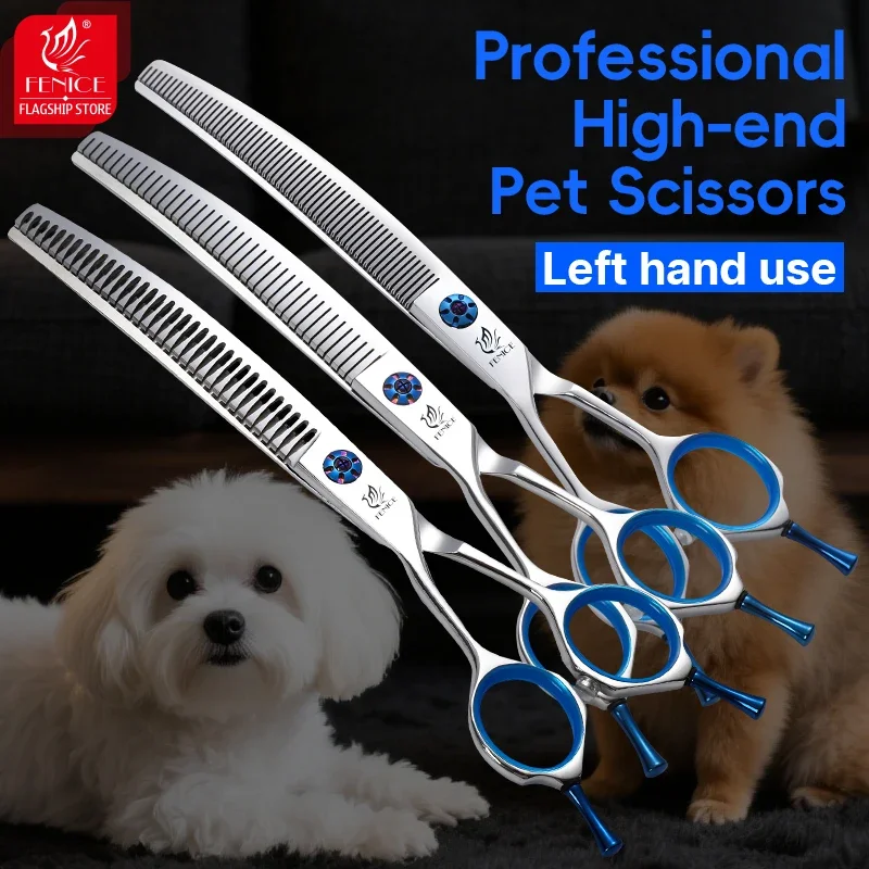 Fenice JP440C Professional 7/7.5/8 inch Left-handed Dog Cutting Curved Fluffy Thinning Chunker Scissors Straight Grooming Shears - view 4