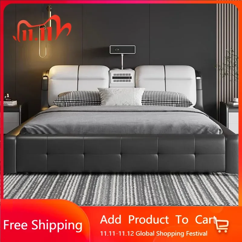 

Flexible European Double Bed Royal Terrace High End Modern Frame Double Bed Luxury Wood Storage Cosmetics Cama Trendy Furniture