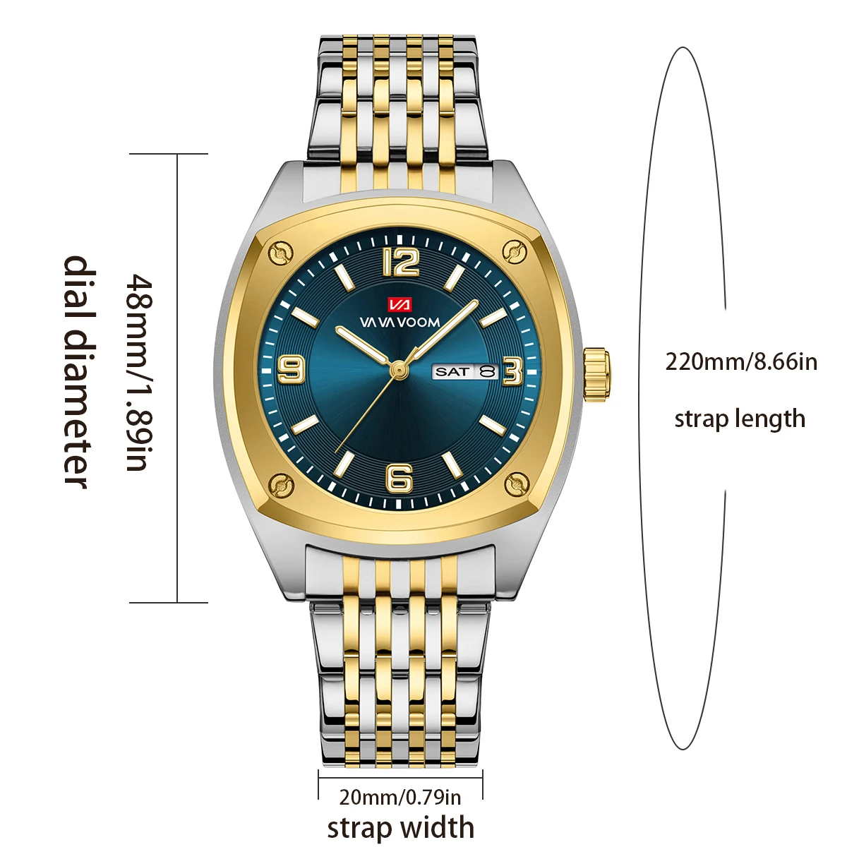 Luxury Men Stainless Steel Watch Fashionable Business Style Gold Calendar Quartz Movement Wine Barrel Shaped Casual Sports Watch