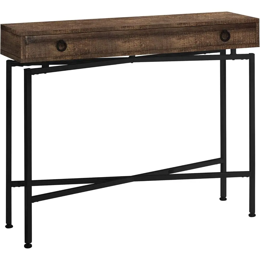 

42 Long Brown Reclaimed Wood Accent Table with Black Base