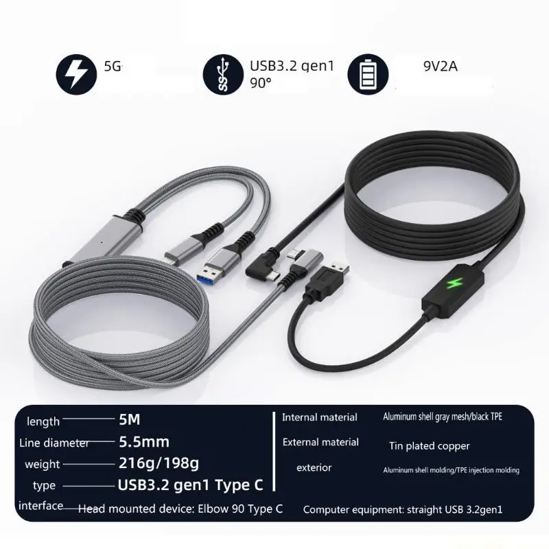 F62C USB C Cable for PICO4 Headset Fast Data Transfer and Charging Cord 5M