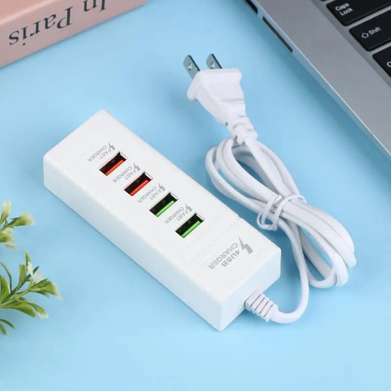 4-Port USB Quick Charger – Compact Power Strip with USB-C, Multi-Device Travel Charging Adapter