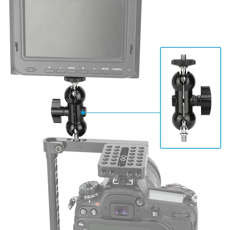 HDRIG Mini Ball Head With 1/4 Stud Double Ball Joint Head Extension Arm Magic Camera Arm For Dslr Minotor Light Accessories