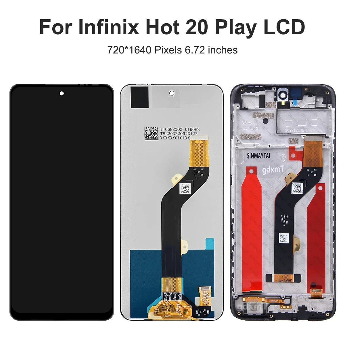 For Infinix Hot 20 Play For 6.82\'\'Hot20 Play X6825 LCD Display Touch Screen Digitizer Assembly Replacement