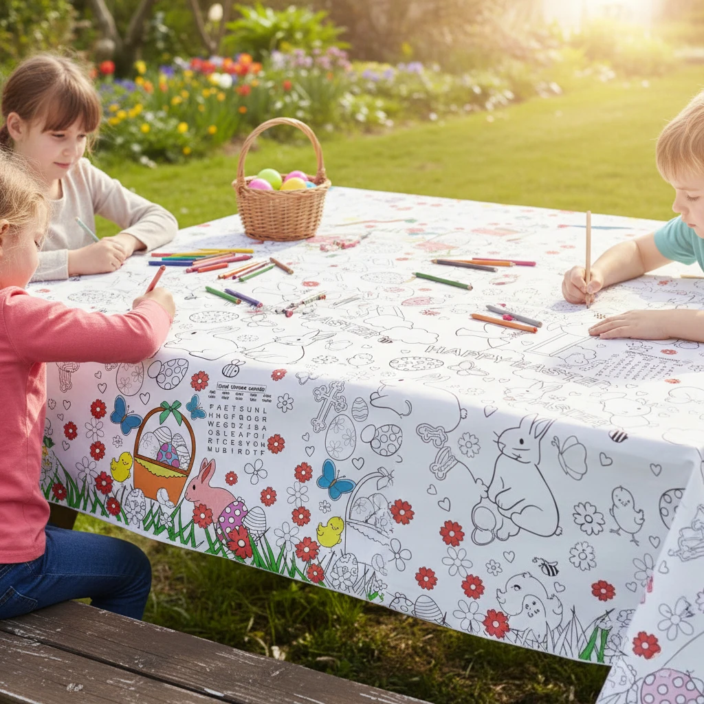 DIY Bunny Coloring Tablecloth Disposable Paper for Childrens Party Activity Holiday Gathering and Decoration Supplies