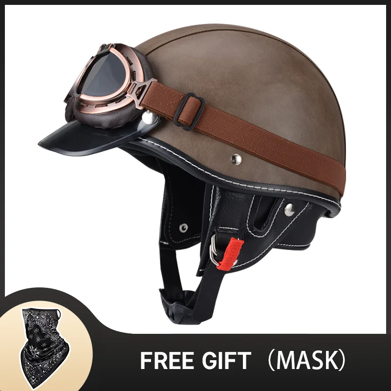 Germany Style Retro Helmet Motorcycle DOT Approved Casco Cross Leather Half Helmet Vintage Helmet Motorbike Scooter Capacete