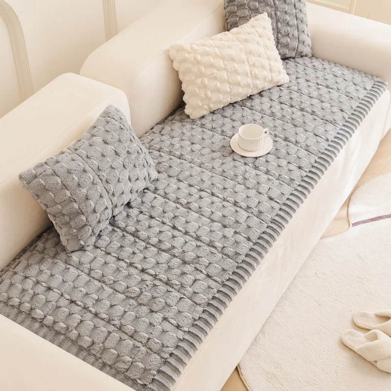 Solid Color Quilted Sofa Cushion Thickened Plush Velvet Non-Slip One-Piece Couch Seat Covers Cat-scratched Resistant Sofa Pads