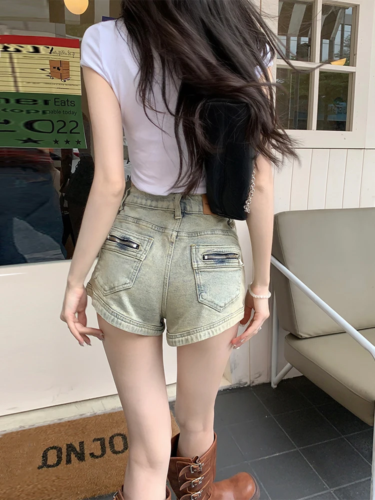 

American Style Hot Girl Denim Shorts Women's Summer New Pear Body Shape High Waist Slimming Design A-Line Wraparound Hot Pants