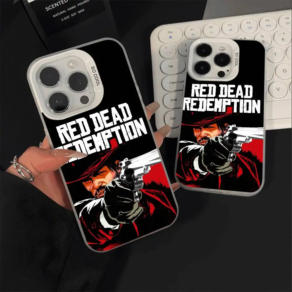 حافظة هاتف RDR2 لهاتف آيفون 17 إير 16 15 14 13 12 11 برو ماكس بلس غطاء خلفي فضي مقاوم للصدمات