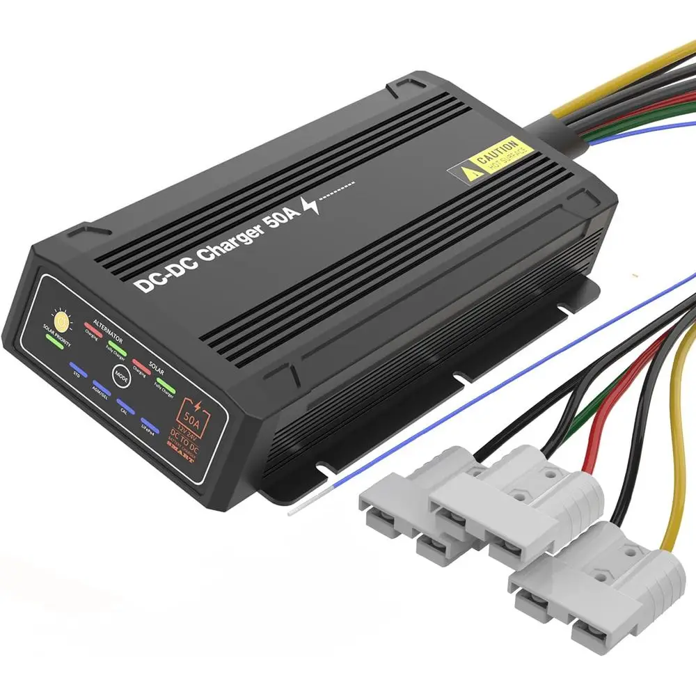 

Зарядное устройство постоянного тока 12 В 50 А с MPPT, водонепроницаемое интеллектуальное бортовое зарядное устройство IP68 с вилкой Anderson Solar и двойным генератором переменного тока