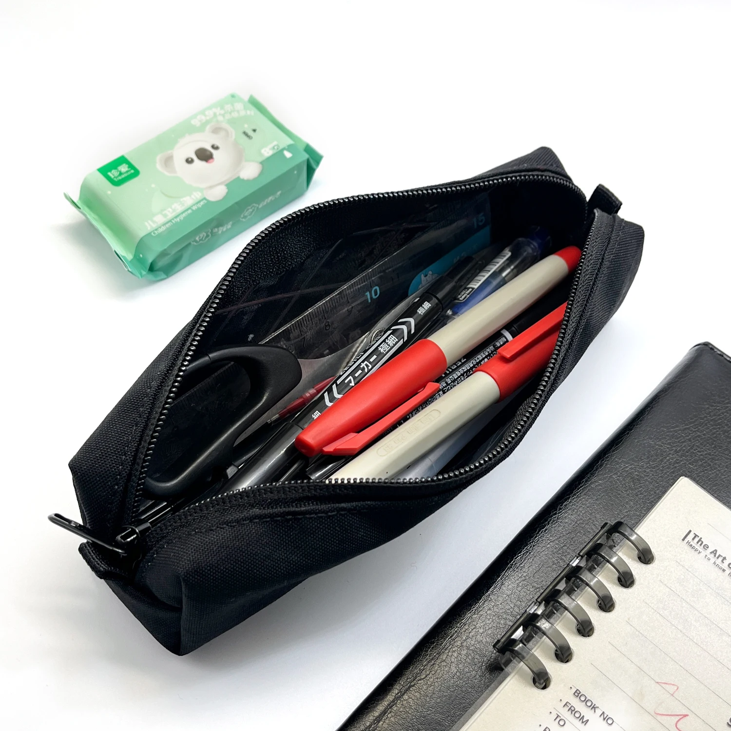 Small Durable Pencil Case Simple Black Zippered Cosmetic Bag Pen Bags Papeleria Stationery for School Office Suppliers