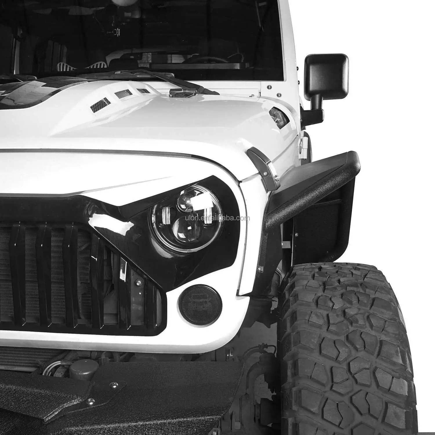 JK Tubular Tube Fender Flares Front & Rear Kit for Jeep JK 2/4 Doors 2007-2018, Textured Black Solid Wheel Fenders