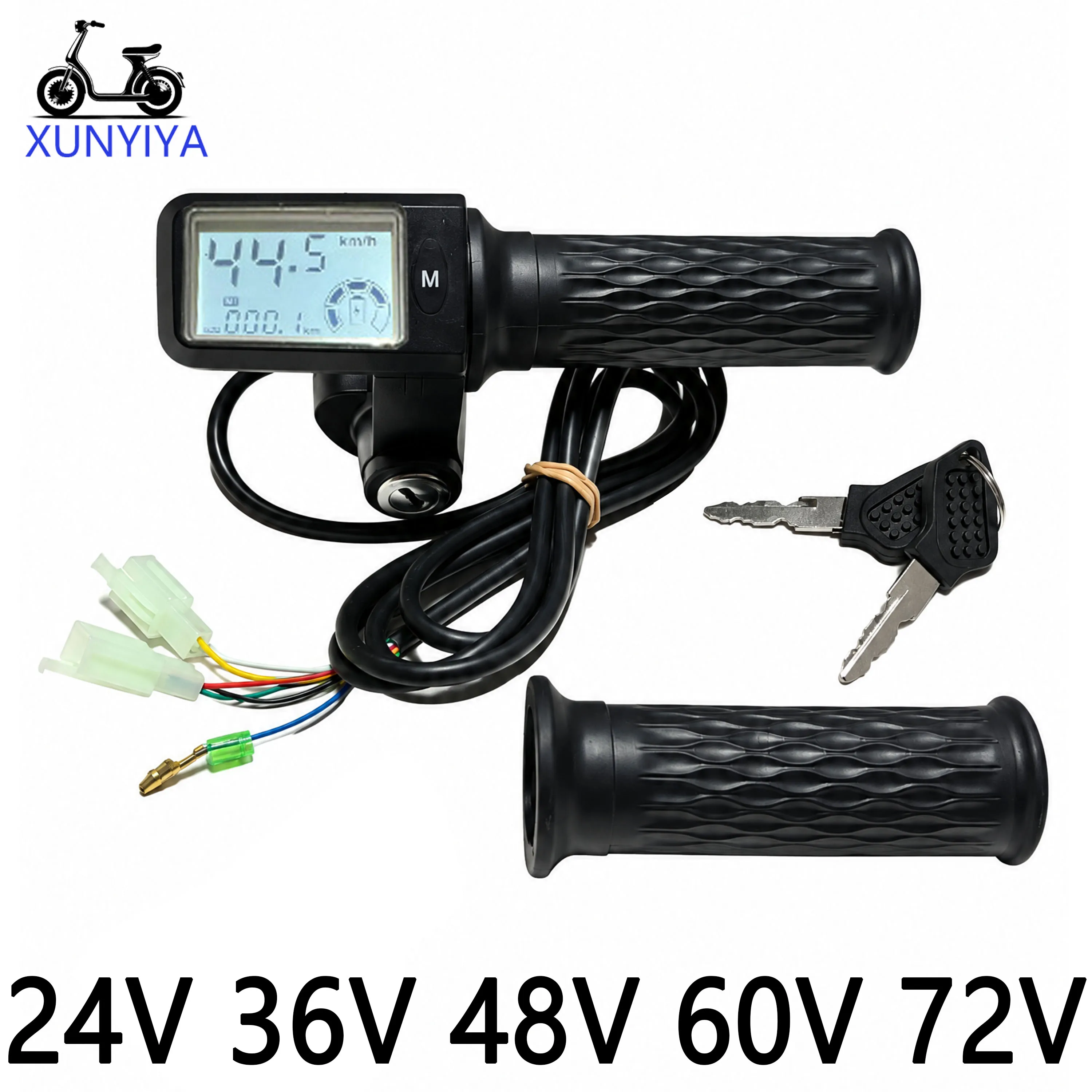 Electric Bicycle Throttle Handle Grip 24V 36V 48V 60V 72V With LCD Battery and Speed ​​Display With 170cm Cable For Ebike Repair