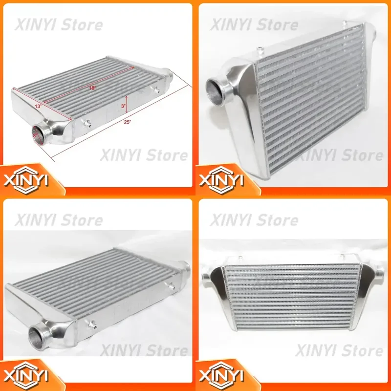 Universal Aluminum Intercooler 25x13x3 Inch Inlet Outlet 3 Inch Tube and Fin Core Heat Exchanger for Turbocharger Cooling