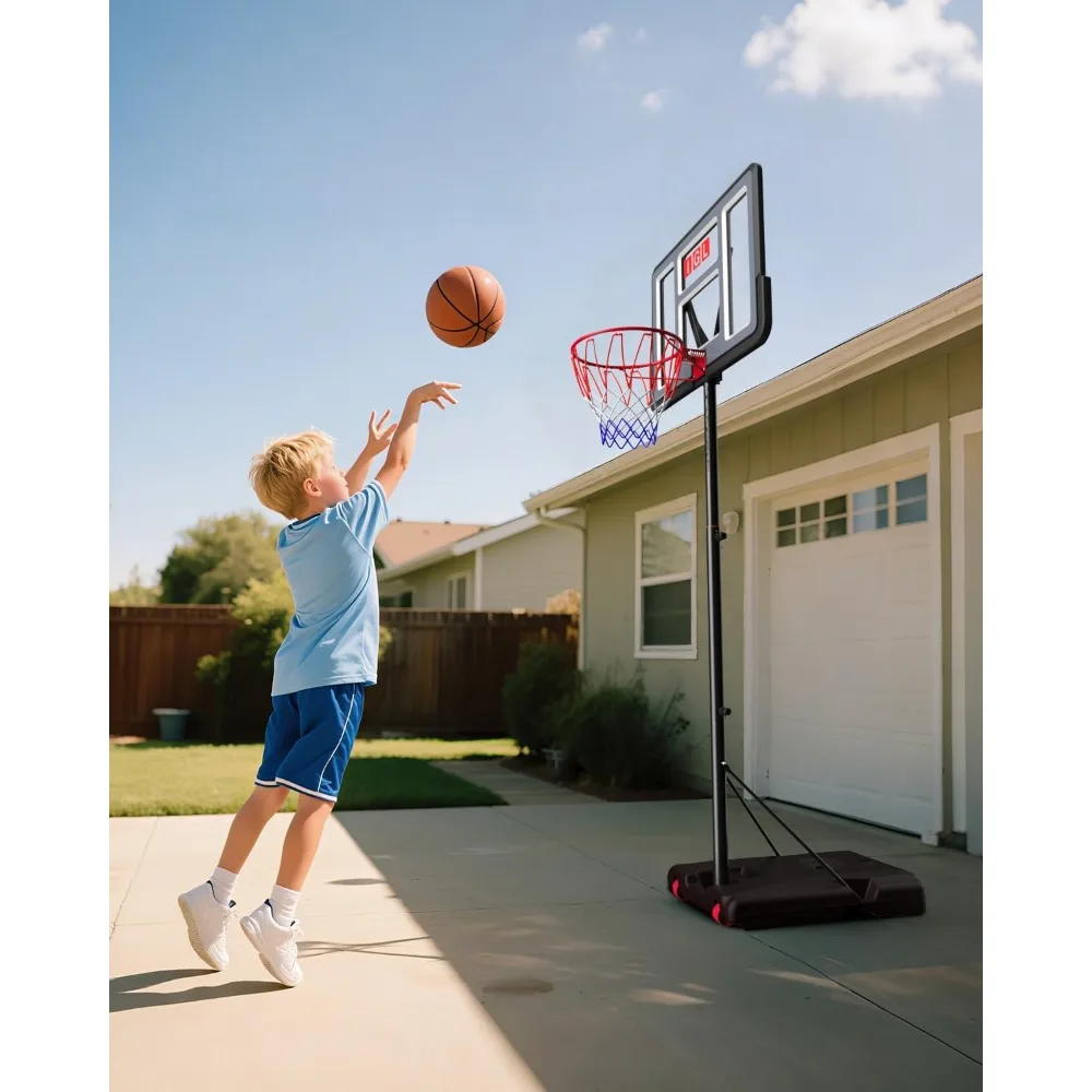 Portería de baloncesto ajustable para exteriores de 10 pies con tablero inastillable de 44 pulgadas y funciones de ajuste de altura