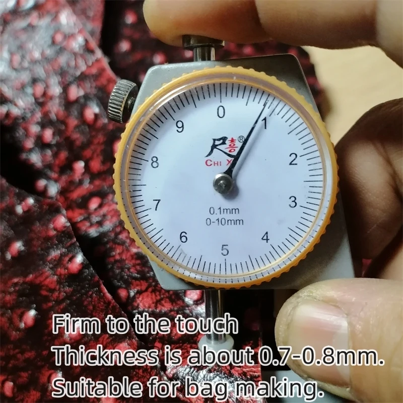 0.7mm Black/Red Ostrich Pattern Sheepskin,Top-grain Leather, Genuine Leather Material, Handmade DIY for Bags.Full Sheepskin Hide