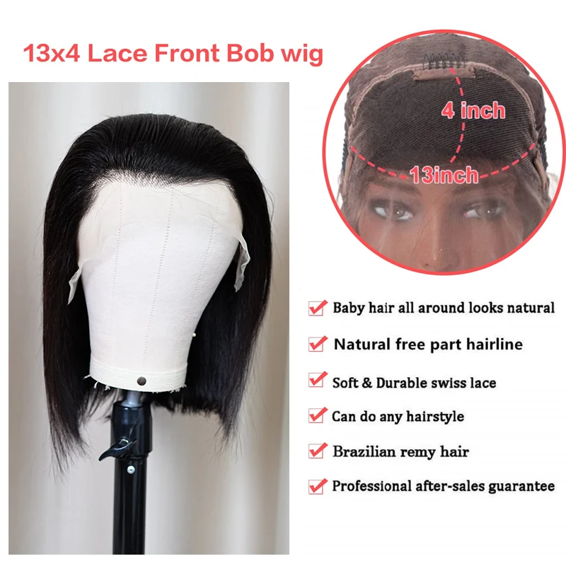 10inch 100% Human 13x4inch Lace Front Hair 1B# Bob Wigs Pre Plucked Hairline Wigs Baby Hair 150% Density Wig for Women