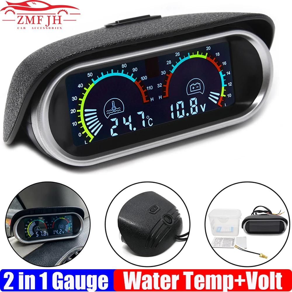 Digital 2 IN 1 LCD Gauge Voltmeter+Water Temperature Meter with Sensor 1/8 NPT 0~120 Celsius Water Temp Gauge for Car 12V 24V