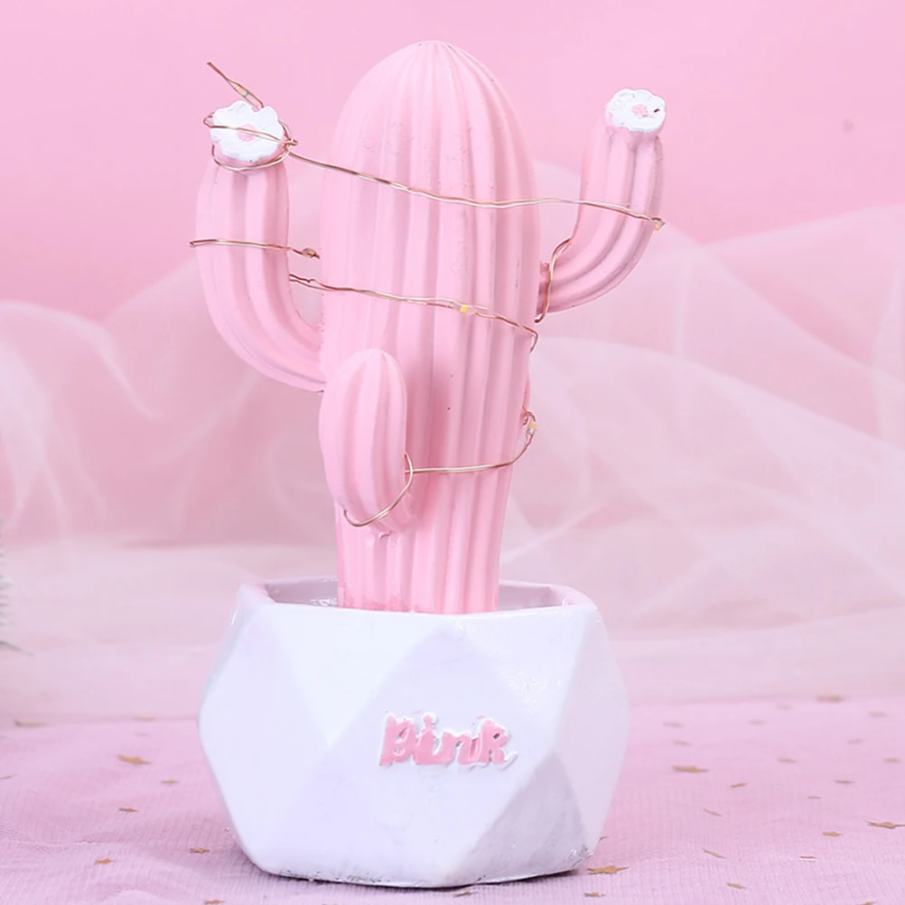 

Resin Cactus Light Desktop Decor Pink Student Ornament Cactus Night Light Lamp Bedroom Gifts