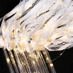 LED Wedding Wands,Ribbon Lace Streamers With Bells,Fairy Light up Silk Fairy Wand,Flashing Lace Stick for Wedding Party Favors