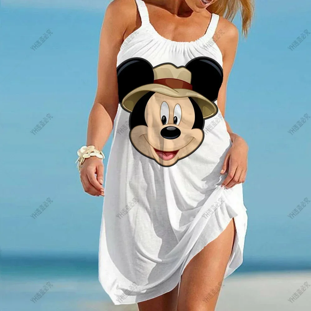 Disney Minnie Mickey Girls Dresses Summer European and American New Style Women\'s Printed Skirts Sleeveless Sling Pleated Dress