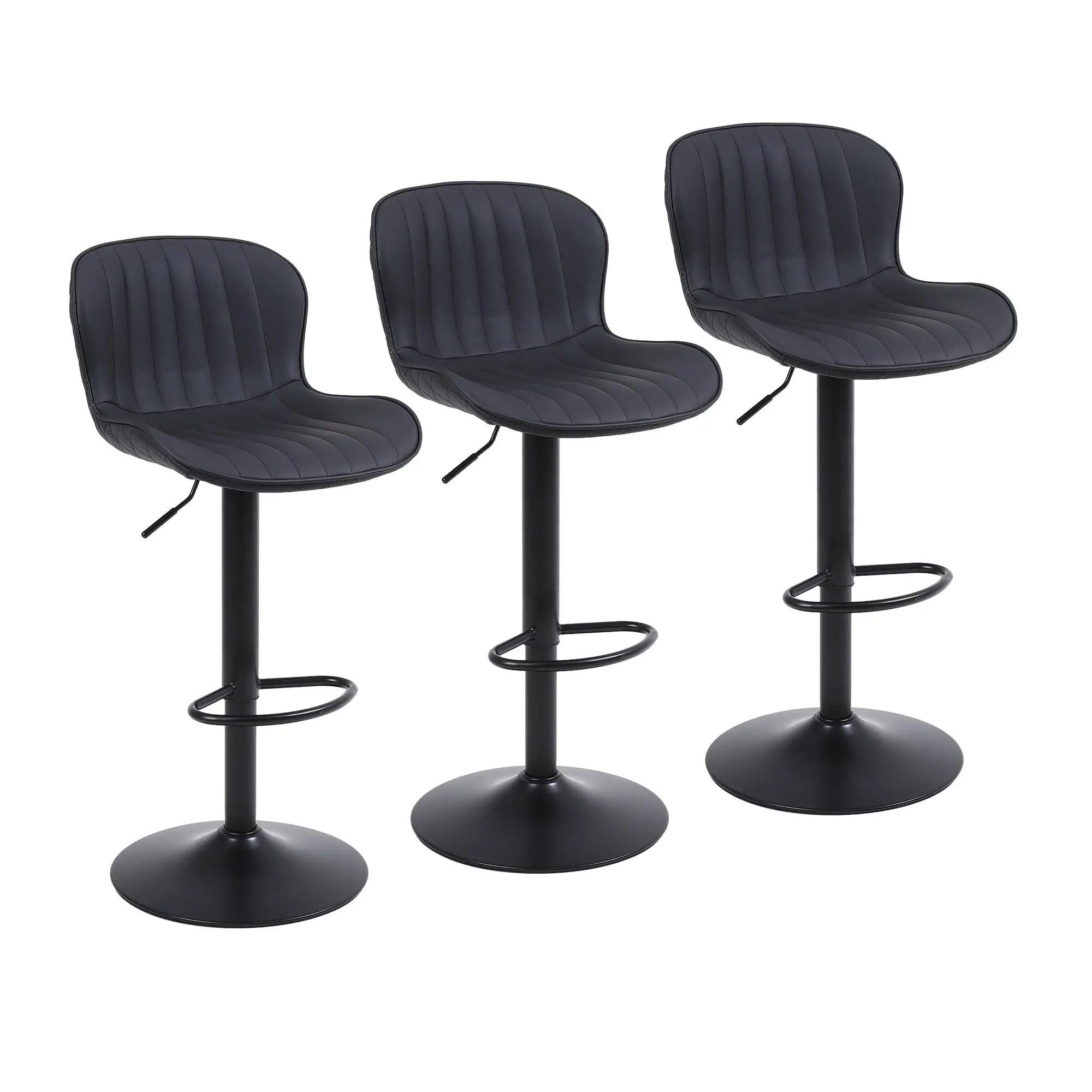Ralex-Stuhl, Küchenhocker, 3er-Set, höhenverstellbare Barhocker mit Rückenlehne und Fußstütze, hohe Hocker für die Küche, schwarz