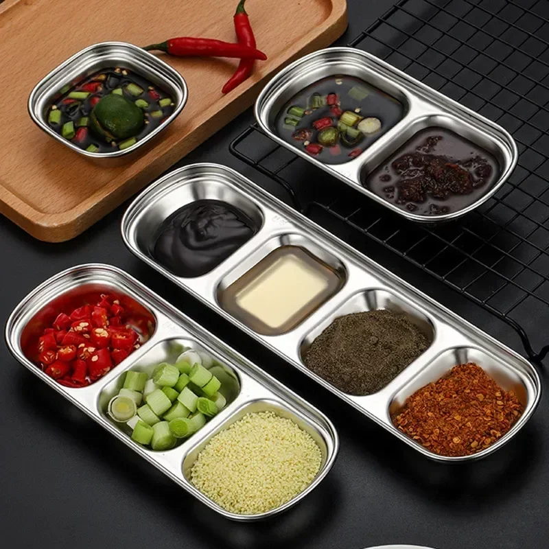 Stainless Steel Gold Seasoning Dish Hot Pot Dipping Bowl Soy Sauce Dish Square Barbecue Snack Plate Kitchen Korean Condiment