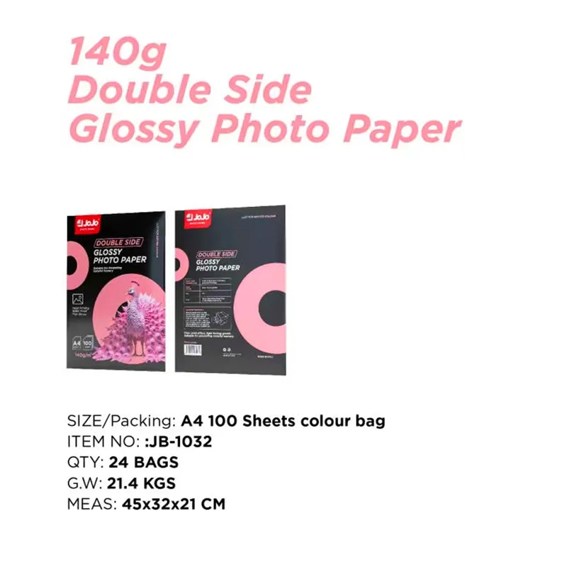 JOJO Hot Selling Waterproof A4 Size 140g Double-side Glossy Photo Paper