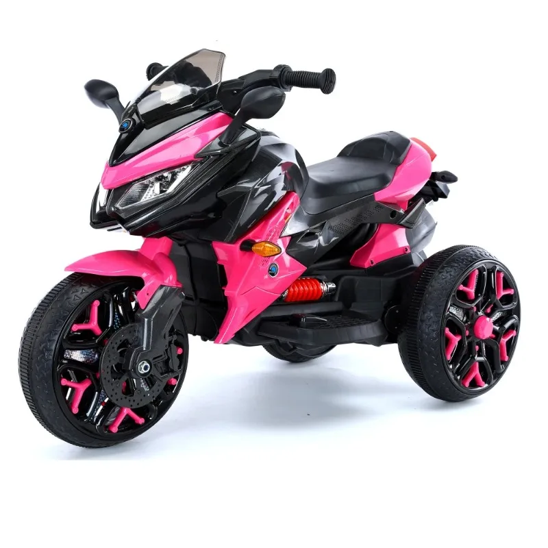 12V Kids Electric Ride On Motorcycle, 3-Wheel Battery Powered Motorbike with PU Seat, Training Wheels, Manual Throttle, Lights