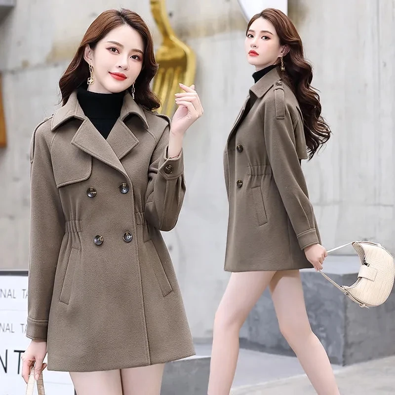 

2023New Autumn Winter Fashion Woolen Jacket Women Korean Mid Long Double-Breasted Wool Coat Female Outerwea Overcoat Ladies Tops