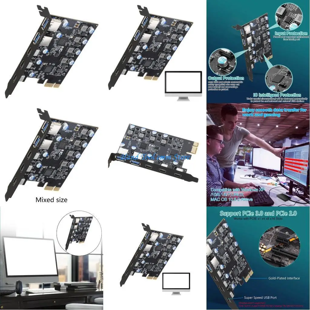 

H37F 5 Ports 5Gb USB Type C PCIE HUB PCI-E Expansion Card Adapter Extender Card