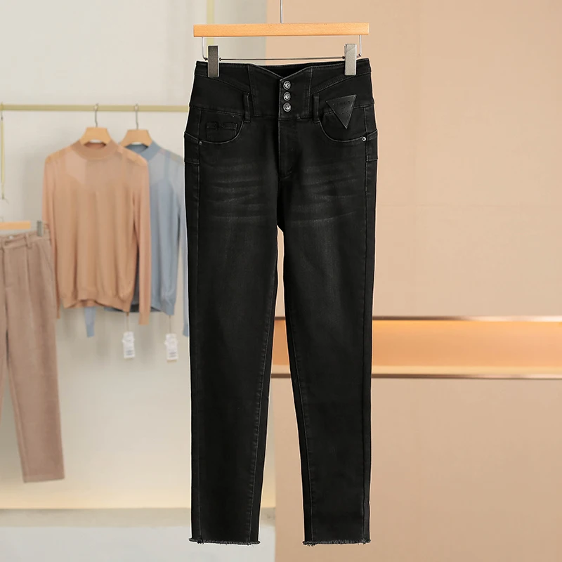 

High Waist Fleece Lined Slimming Denim Jeans with Viscose Fiber Women's Fashion Spring New Brand Button Casual Summer Shorts