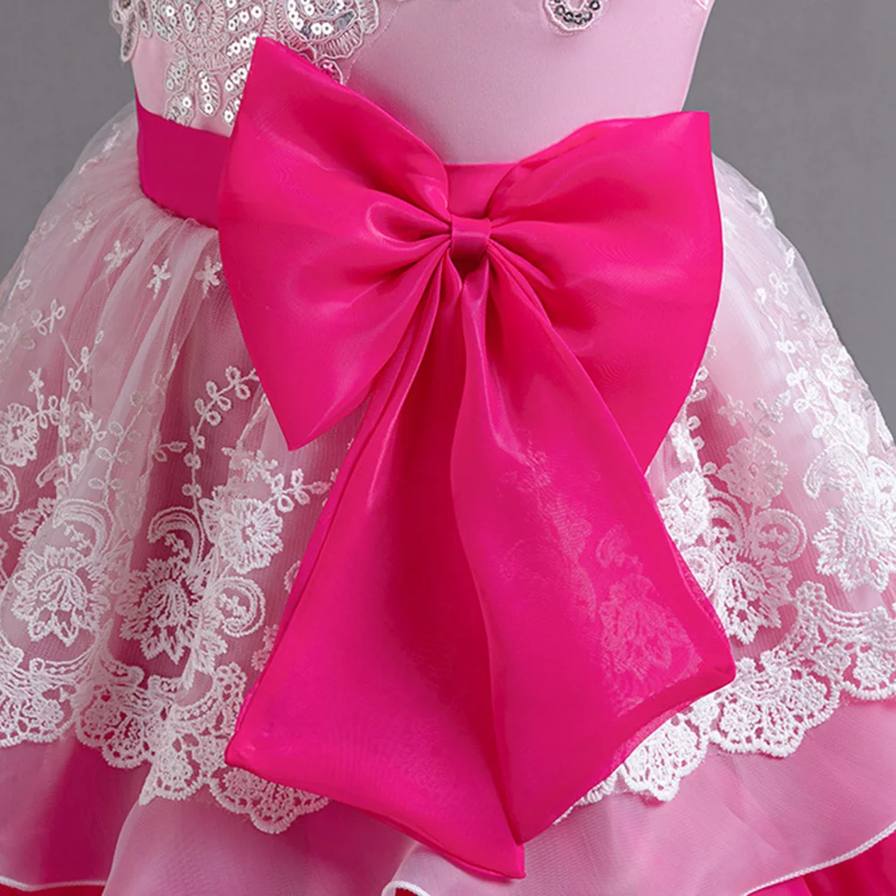 Bow Front Formal Princess Dress For Girls, Contrast Color Fluffy Gown Wedding Party Performance Outfit