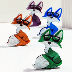 4 Colors Lovely Acrylic Wear Glasses Fox Brooches for Women Cute Animals Foxes Handmade Resin Casual Brooch Pins Clothes Jewelry