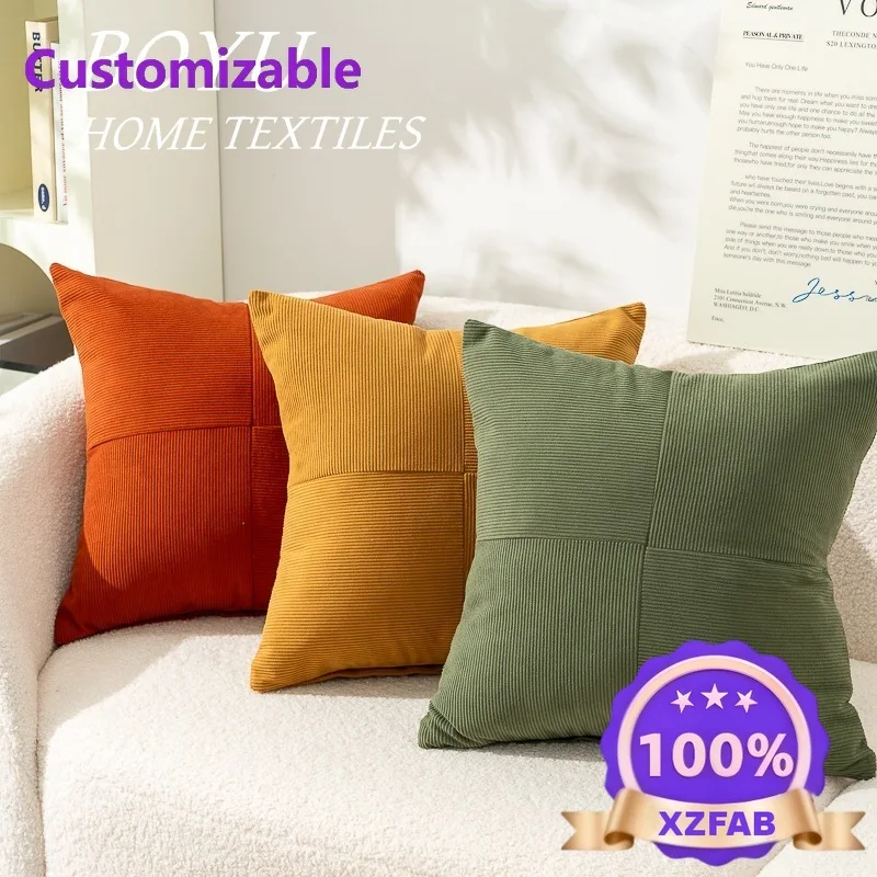 Factory Direct 2026 Cross-border corduroy pinstriped pillow cover cross grid splicing pillow living room bedroom sofa pillow bed