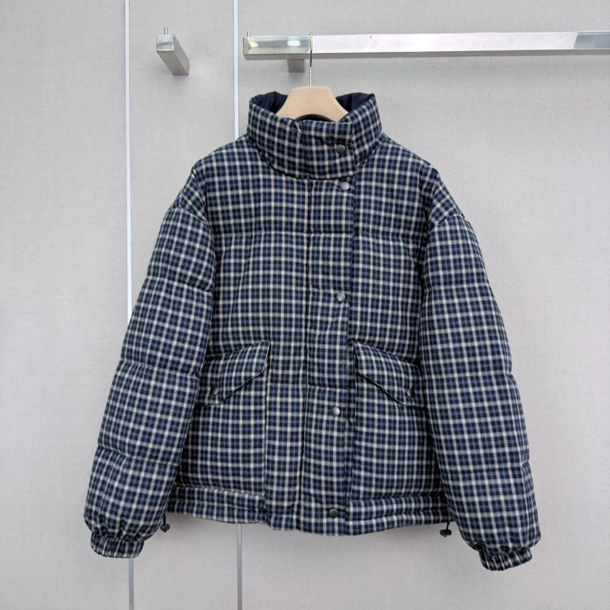 2026 High quality women's clothing with Tibetan blue checkered loose short cotton clothing, winter warm jacket--26922178