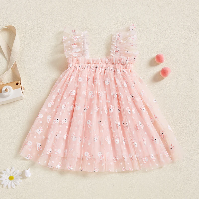 Toddler Girls Sleeveless Dress Easter Outfit Casual Summer Carrot/Rabbit Print Mesh Tulle Dress for Cute Clothes