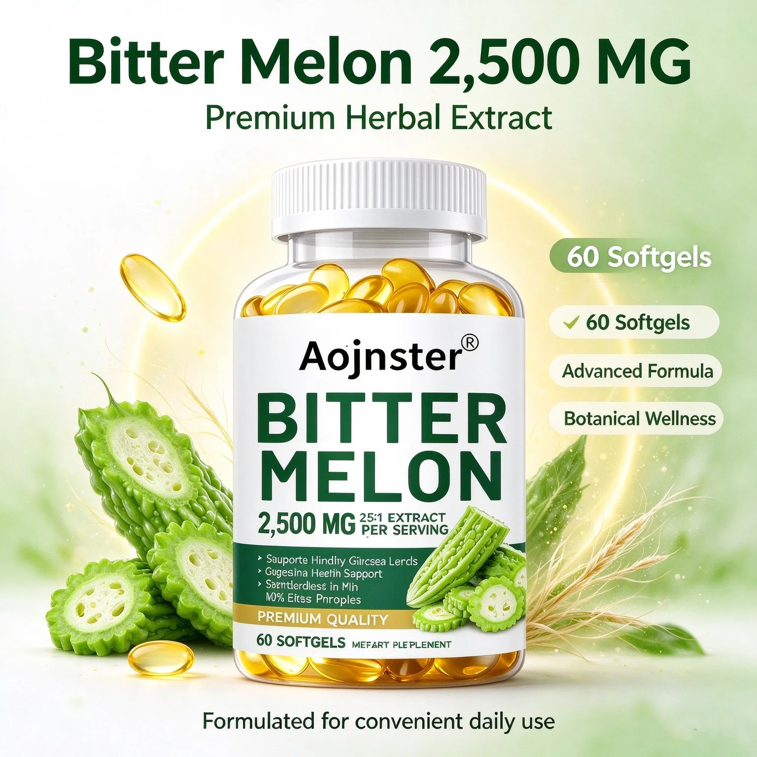 Bitter Melon Extract Softgels,Premium Herbal Supplement,Easy‑to‑Swallow Softgel Capsule for Daily Nutrition Wellness Support