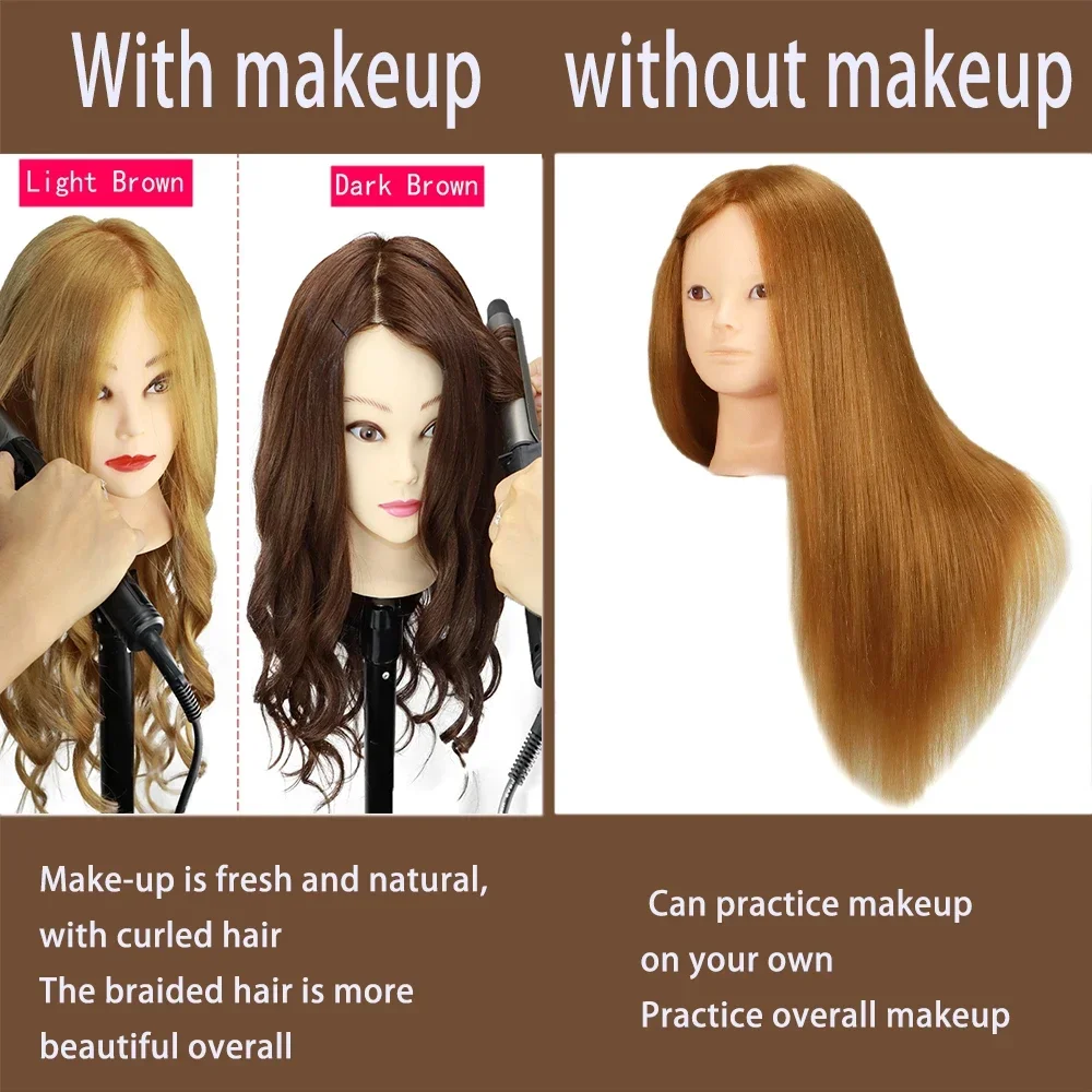 رأس عارضة أزياء مع شعر حقيقي 100% لتسريحات الشعر والمكياج وتصفيف الشعر والتدريب على التجميل ورؤوس الدمى الممارسة الاحترافية